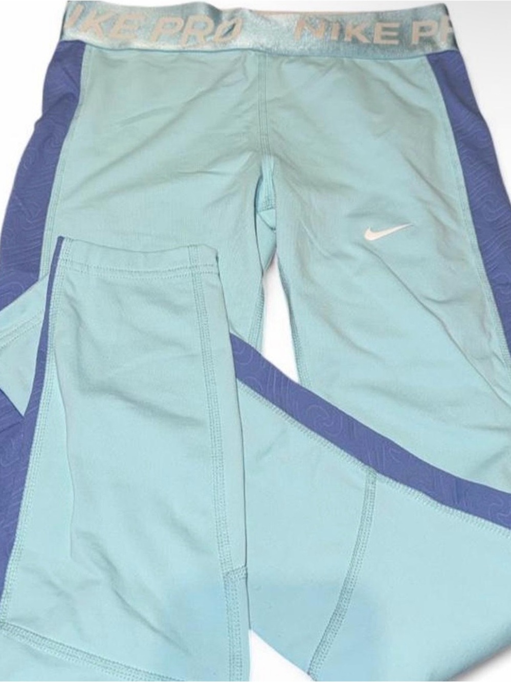 Nike Light Blue Leggings with Purple Side Panels